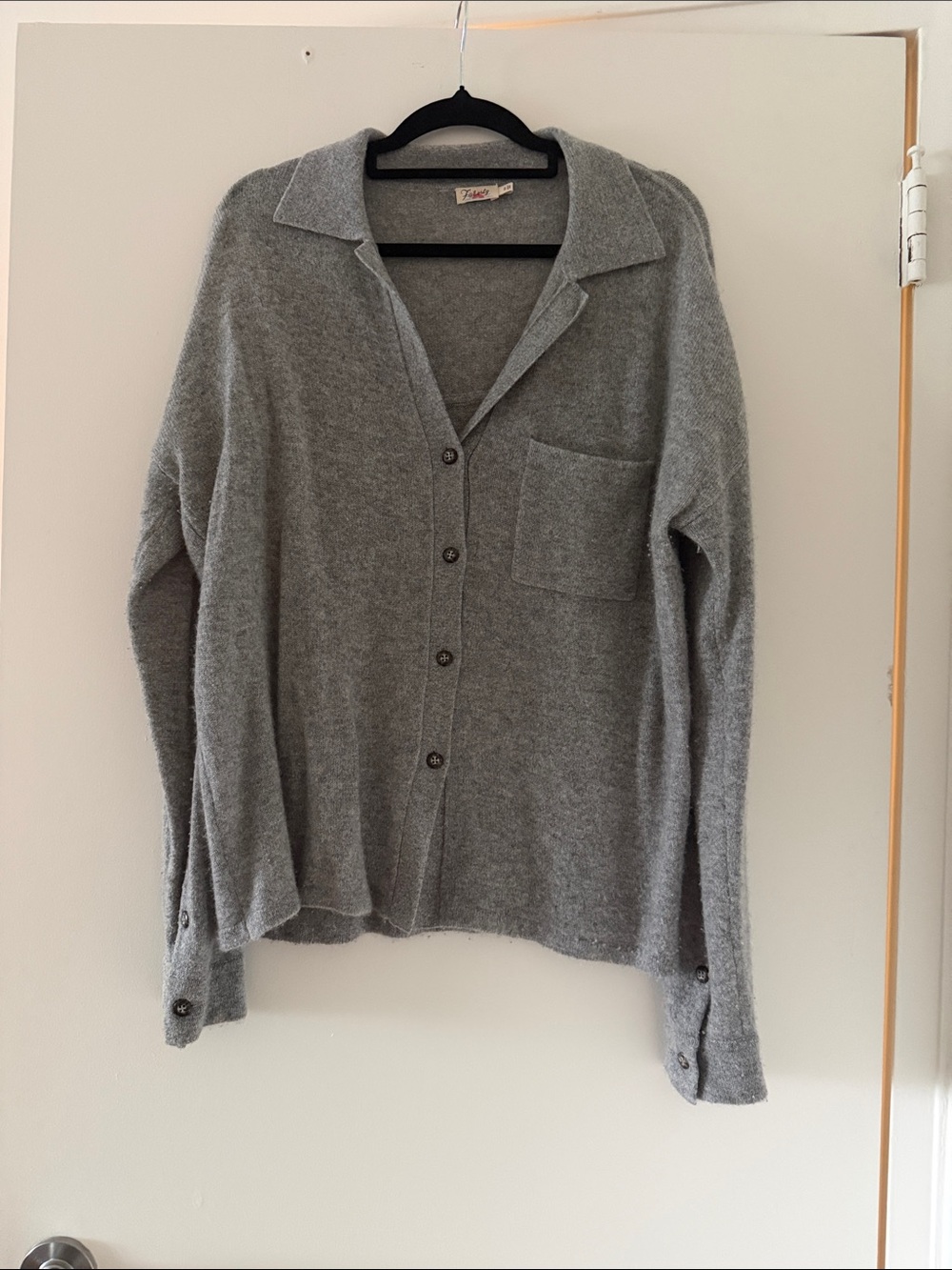 Faherty Light Gray Button-Front Collared Cardigan